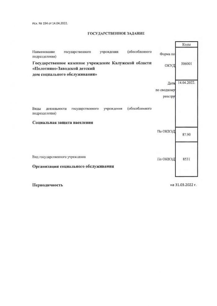 Отчет о выполнении государственного задания 1 квартал 2022 г 